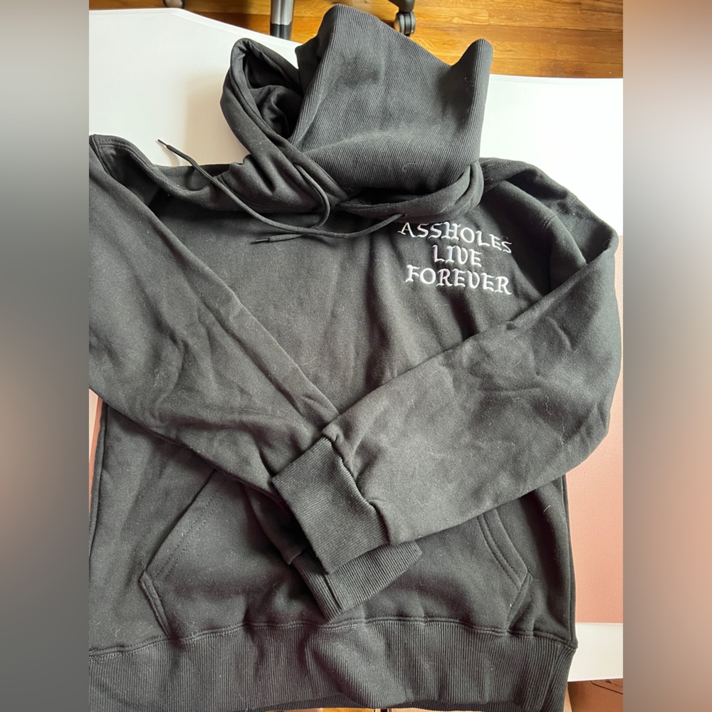 Assholes Live Forever Hoodie with Built in Turtle Neck/Face Cover - Size Small